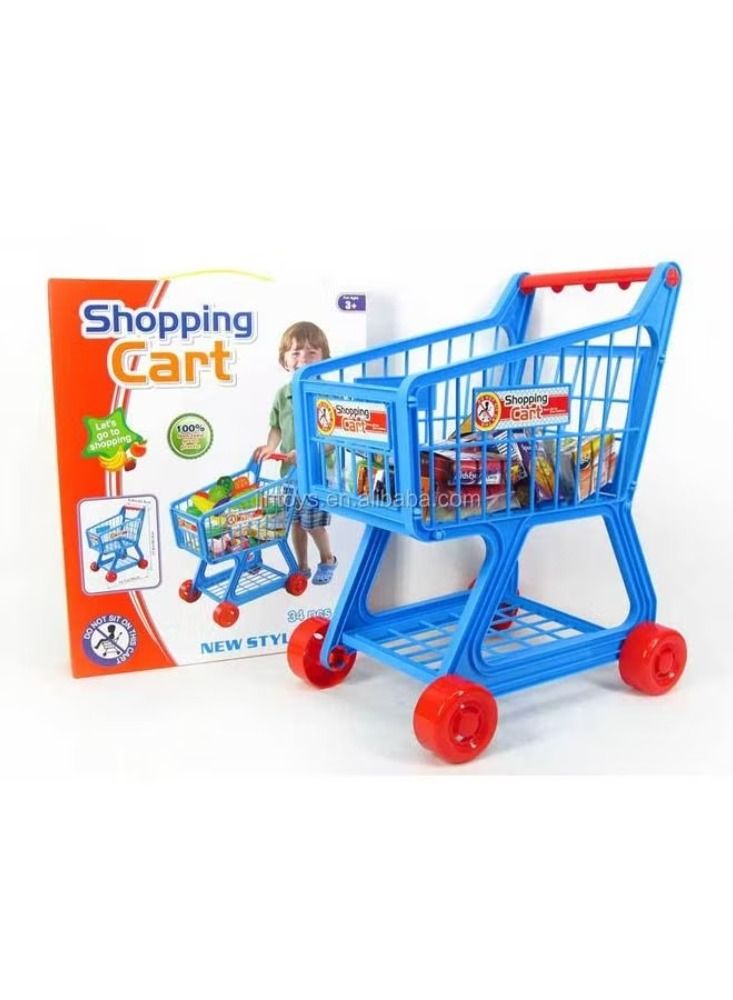Shopping Trolley Cart Toy Play Food Set Fruits and Vegetables Kids Pretend Shop - Image 1