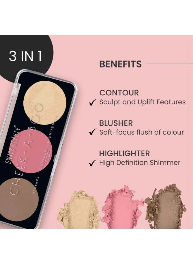 Swiss Beauty Swiss Beauty Cheek-A-Boo 3 In One Blusher | Contour | Highlighter Shade -02 (8 g)