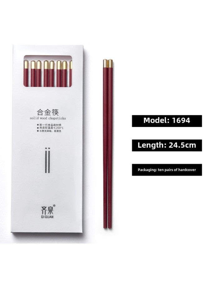 Qiquan Alloy Chopsticks Household Simple Non-slip Chopsticks Hotel High Temperature Resistant Sterilizable Tableware Internet Popular Chopsticks-Color:Red Gold Simple Copper Hat  - Image 1