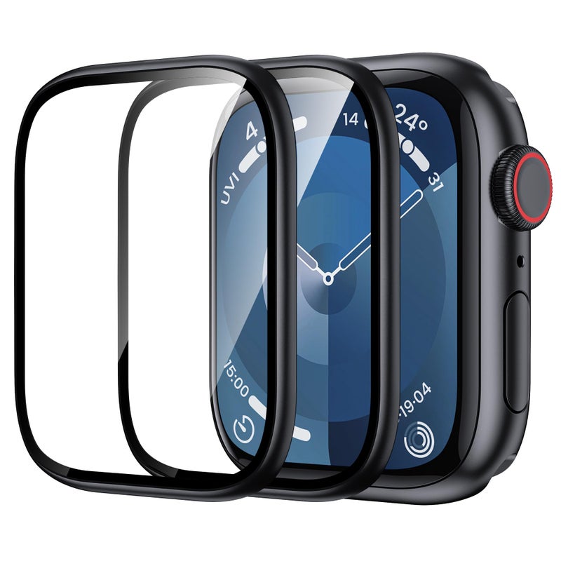 NALACAL Apple Watch Screen Protector 45mm Series 9/8/7, Titanium Alloy Frame, 9H Tempered Glass, Touch Sensitive, Lightweight, 2 Pack, Black - Image 1