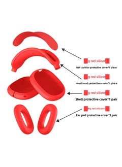 Suitable For Apple Airpodsmax Protective Cover Silicone Airpodsmax Ear Mask Airpods Max Head Beam-Colour:Silicone*big Red 4-piece Set (net Pad*1+headband Cover*1+shell Cover*1 Pair+ear Pad Cover*1 Pair)-Applicable Model:Airpods Max 1/2 Generation Universal