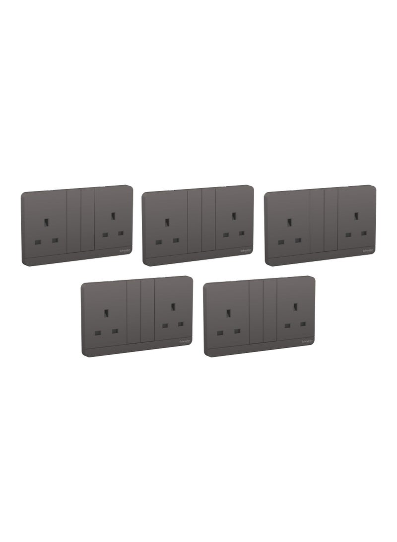 Schneider Electric AvatarOn E83T25_DG_G12 Double Switch Socket 3P With Shutter 13Amps 250V Dark Grey - Pack of 5