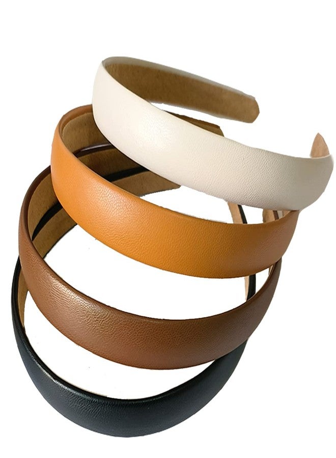 Lvyeer 4 Pack Leather Headband Non-slip Fashion Wide Headband for Women Simple Hairbands Hair Hoop Solid Color Soft PU Leather Head Bands for Women Girls - Image 1