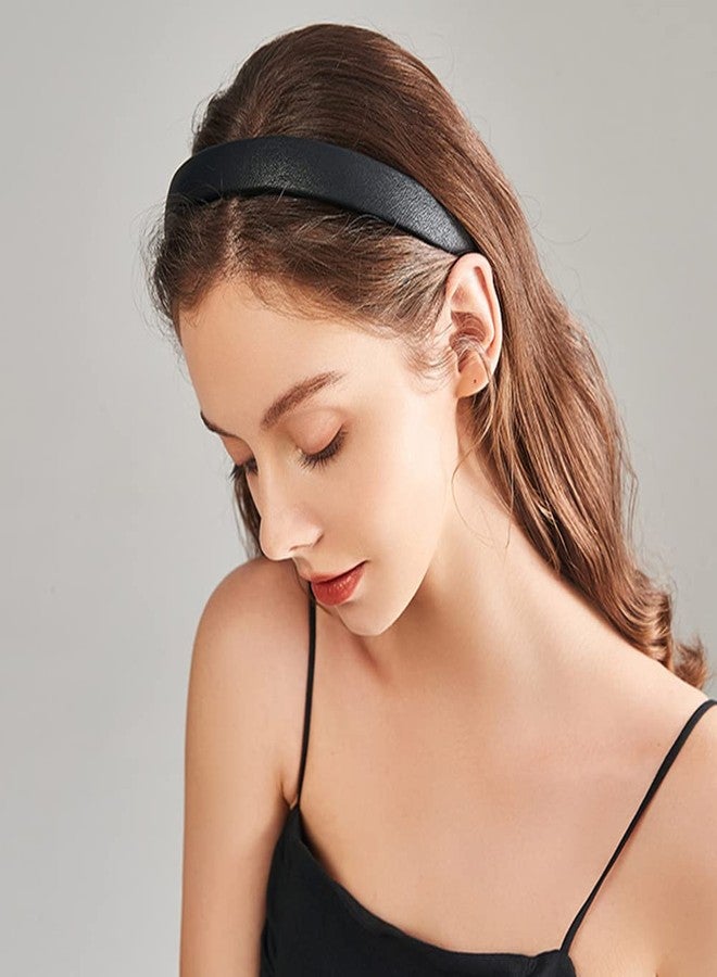 Lvyeer 4 Pack Leather Headband Non-slip Fashion Wide Headband for Women Simple Hairbands Hair Hoop Solid Color Soft PU Leather Head Bands for Women Girls - Image 2
