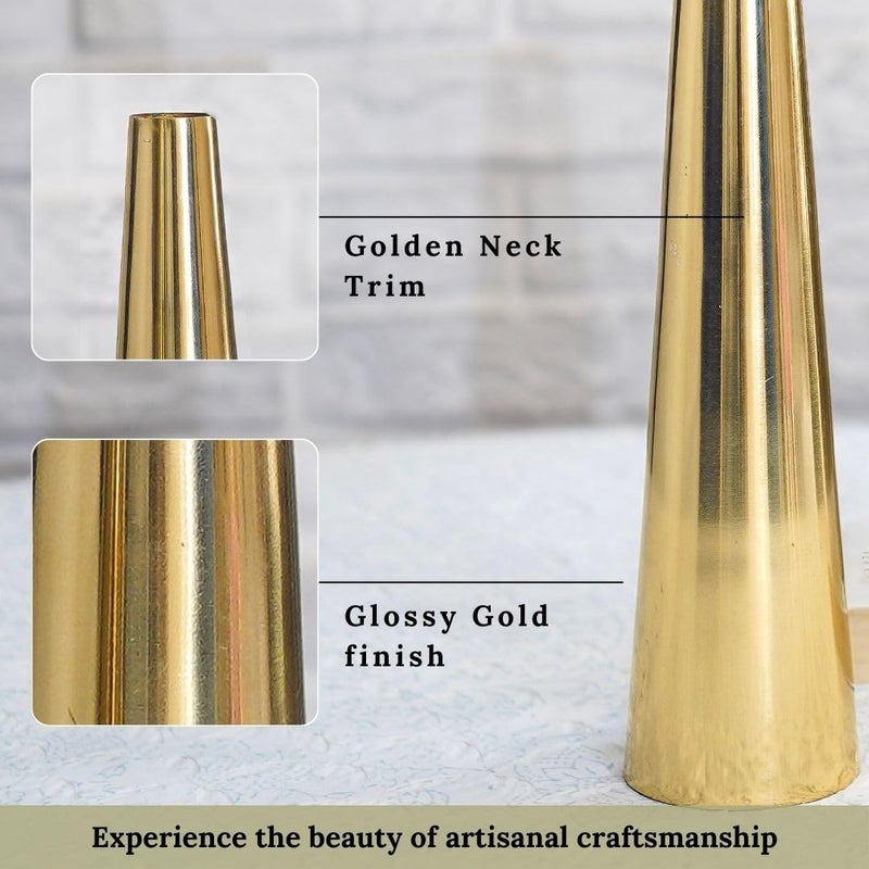 BEHOMA Golden Metal Slim Cone, 8" & 10.6" Flower Vase for Home Decor Bedroom Living Room Office Wedding Table Decorative Item for Festivals Birthday Valentine's Day (Flower Not Included) (Set of 2) - Image 5