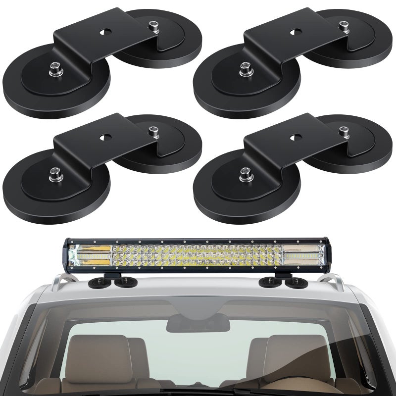 Shimeyao 4 Pcs Magnetic Light Bar Mounts Universal Magnet Mount Holder with Rubber Pad for Off Road SUV Truck Lamp Roof Bar Fog Light