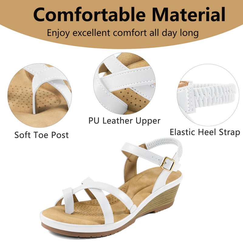 Aomigoct Dressy Womens Wedge Sandals: White 8 Comfortable Platform Work Sandals for Women 2026 - Elastic Back Strap Casual Walking Wedding Shoes - Image 5