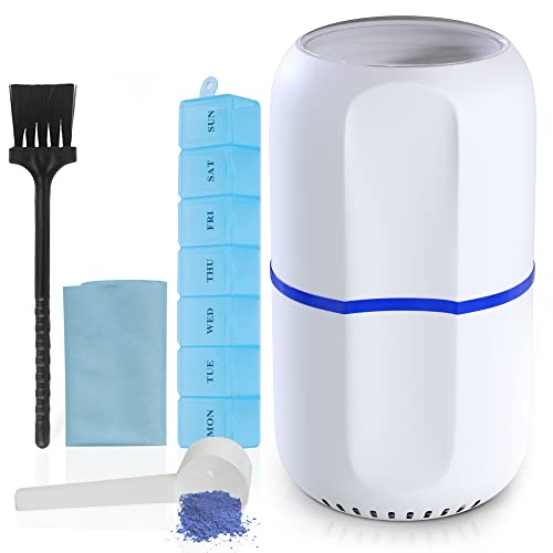 Pill Mill Electric Pill Crusher Grinder - Fine Powder Electronic Pulverizer for Small & Large Medication & Vitamin Tablets - Comes with Pill Organizer, Brush, Spoon, Cloth & Stainless Steel Blades by Pill Mill - Image 1