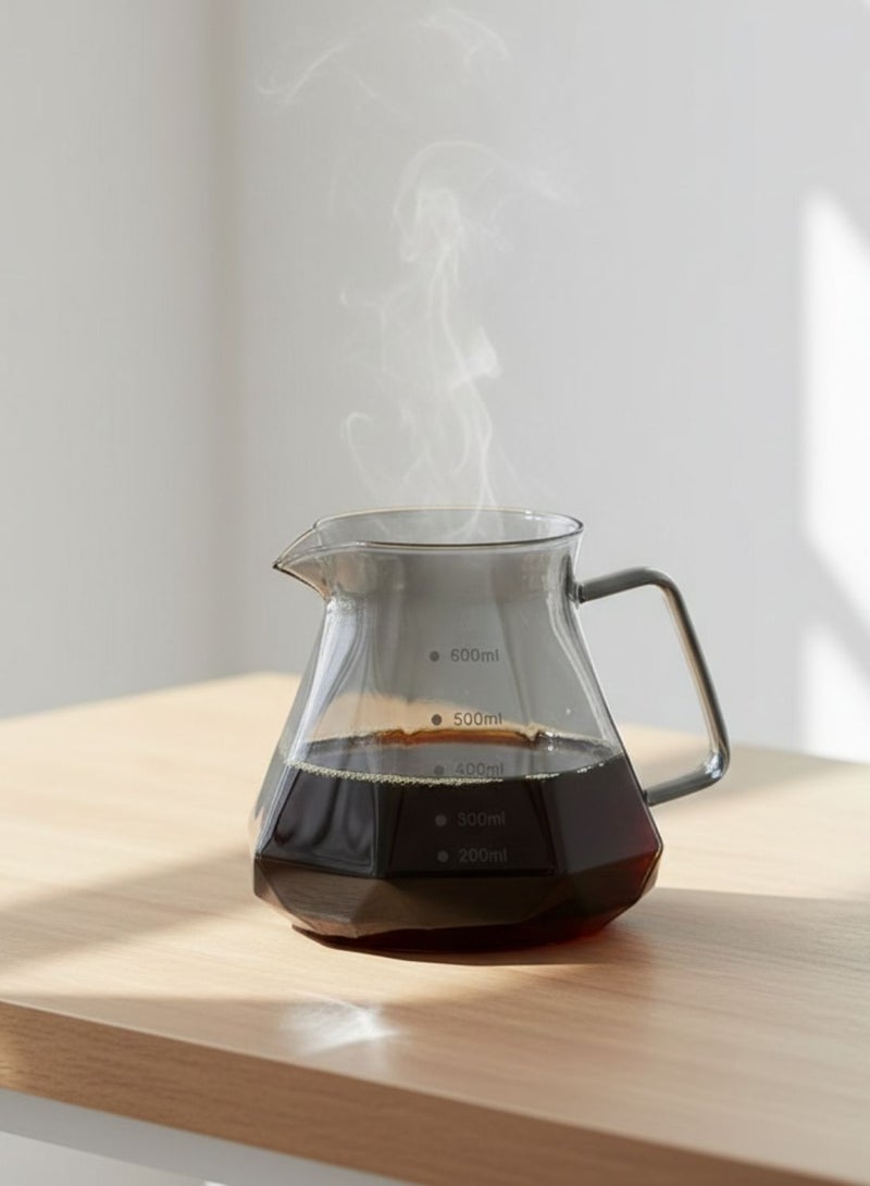 1Chase 600ML  Borosilicate Glass Pour Over Coffee Maker with Handle & Coffee Pot Lid. Drip Coffee Maker for Home Café Restaurant Camping, Smoky Grey - Image 2