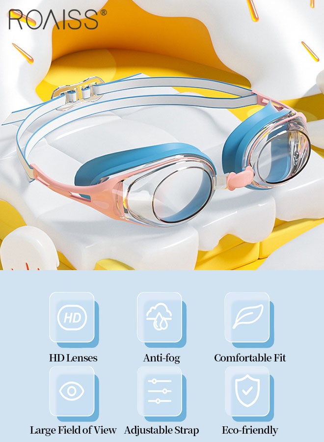 رويس طقم نظارة سباحة وقبعة للأطفال مكون من قطعتين، نظارة سباحة عالية الدقة مضادة للضباب مع حشية مقاومة للماء وقبعة سباحة من السيليكون، معدات تدريب على السباحة في حمام السباحة والشاطئ للأولاد والبنات من سن 3 إلى 15 عامًا - Image 2