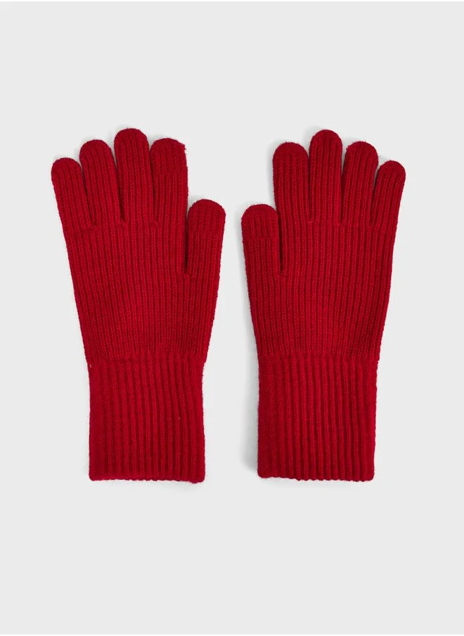 Ginger Turn Up Ribbed Winter Beanie & Glove Set