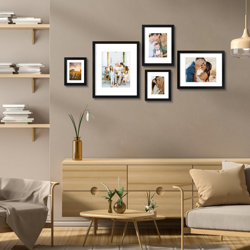 AUEAR  6x8 Picture Frames Set of 3  with Mat for 4x6 or 6x8 without Mat  Engineered Wood Photo Frames with Plexiglass  for Wall or Tabletop Display (Black) - Image 2