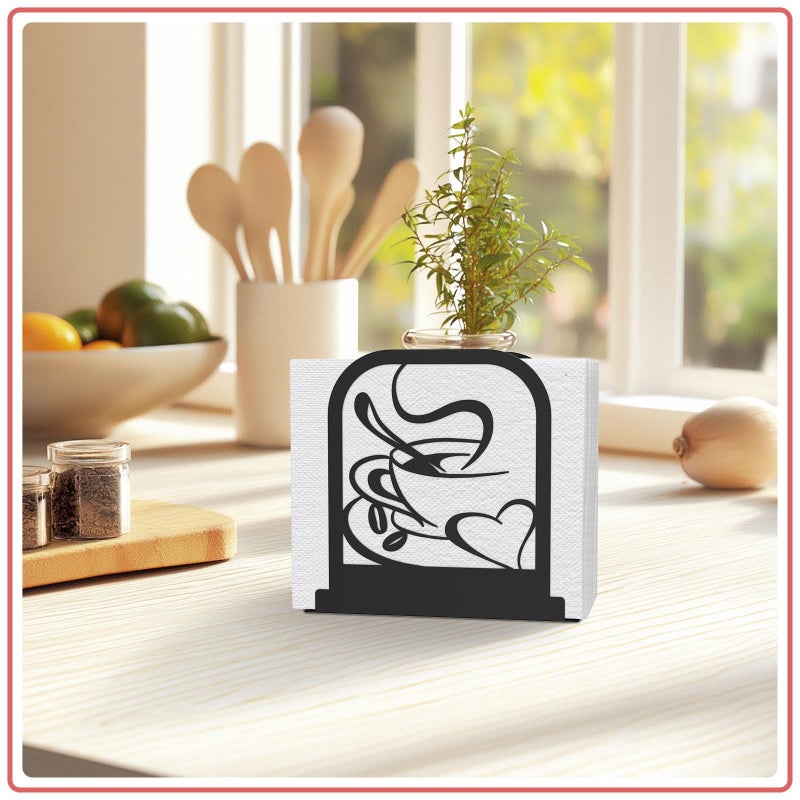 Hounahha Modern Standing Napkin Holder for table, Black Metal Napkin Dispenser, Coffee time Theme Style Napkin Holder, Suitable for Kitchen, Coffee Shop, Dining Room - Image 4