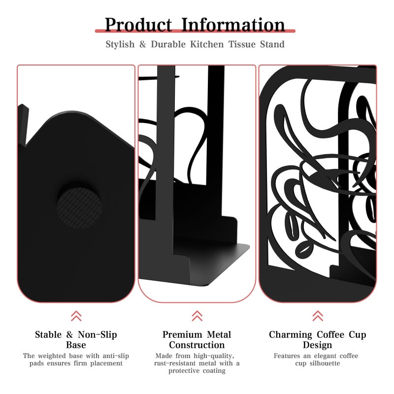 Hounahha Modern Standing Napkin Holder for table, Black Metal Napkin Dispenser, Coffee time Theme Style Napkin Holder, Suitable for Kitchen, Coffee Shop, Dining Room - Image 5
