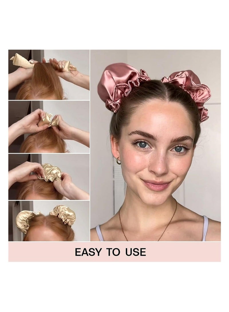 Captaintech Satin Heatless Hair Curler 4 Pack Pillow Soft Rollers with Hair Caps Soft Heatless Curling Rod Headband for All Hair Types No Heat Curlers to Sleep, Overnight Heatless Curls Headband Pink - Image 4