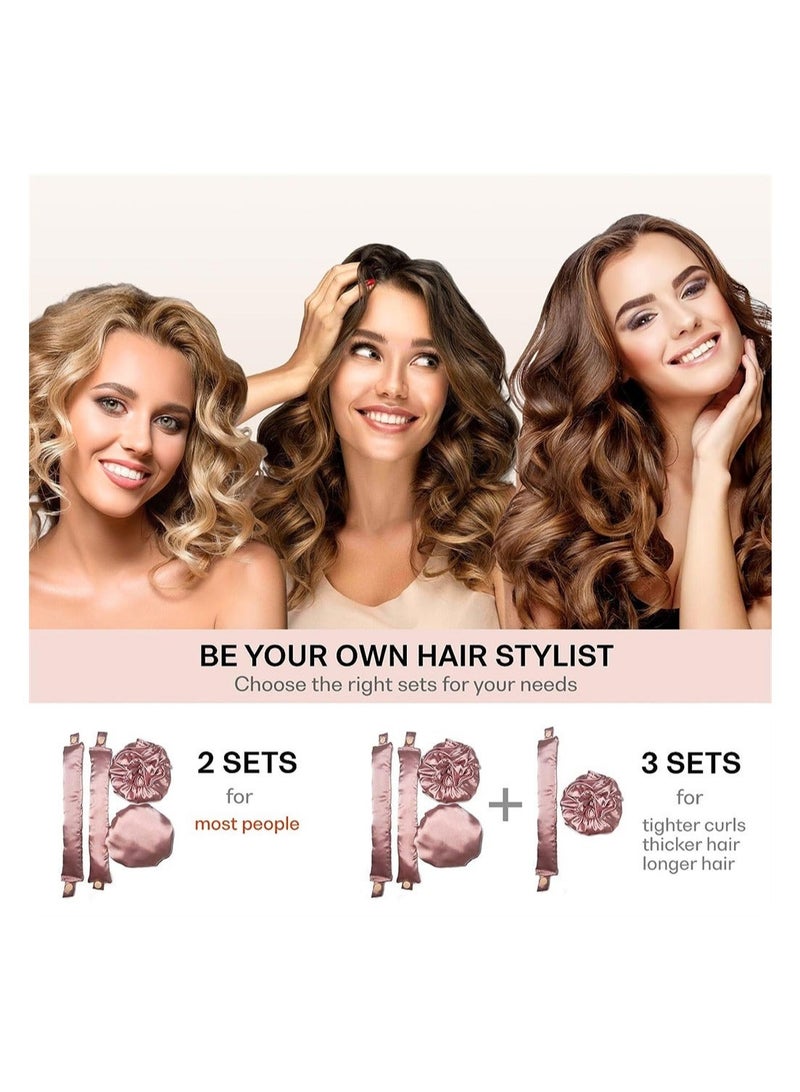 Captaintech Satin Heatless Hair Curler 4 Pack Pillow Soft Rollers with Hair Caps Soft Heatless Curling Rod Headband for All Hair Types No Heat Curlers to Sleep, Overnight Heatless Curls Headband Pink - Image 5