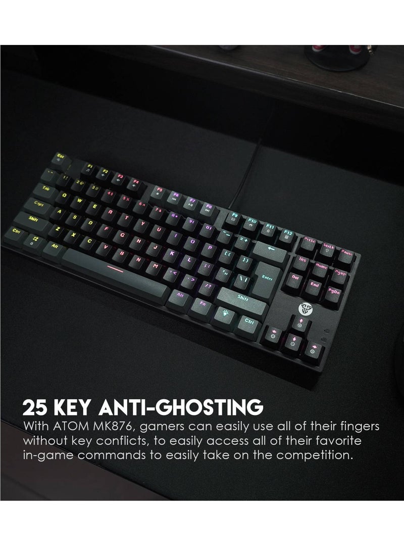 FANTECH - ATOM TKL MK876 Gaming Keyboard RGB Mechanical – BLUE Switch  – TKL Size  – Double Injection Keycaps – 16 Lighting Effects – 25 Keys Anti-Ghosting - EN Keys - Image 1
