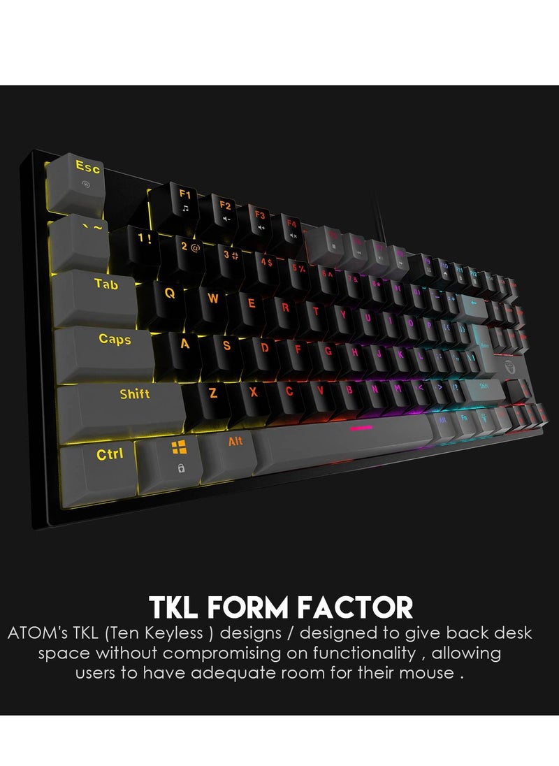 FANTECH - ATOM TKL MK876 Gaming Keyboard RGB Mechanical – BLUE Switch  – TKL Size  – Double Injection Keycaps – 16 Lighting Effects – 25 Keys Anti-Ghosting - EN Keys - Image 1