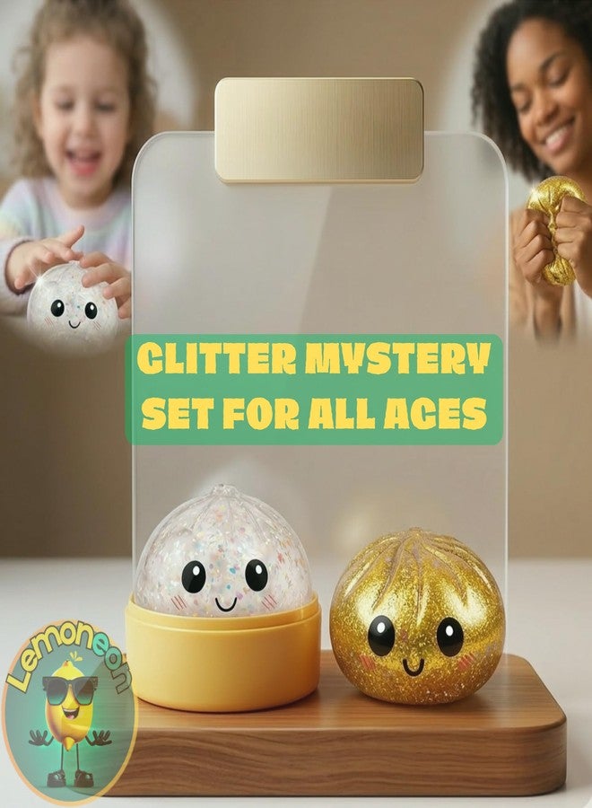 Lemoneon Glitter Dumpling Squishy Mystery Box 2 Pcs - 2026 Upgraded Dumplings Squishes for Adults Teens Squeeze Easter Basket Stuffers & Stocking Stuff Smiling White and Gold - Image 5