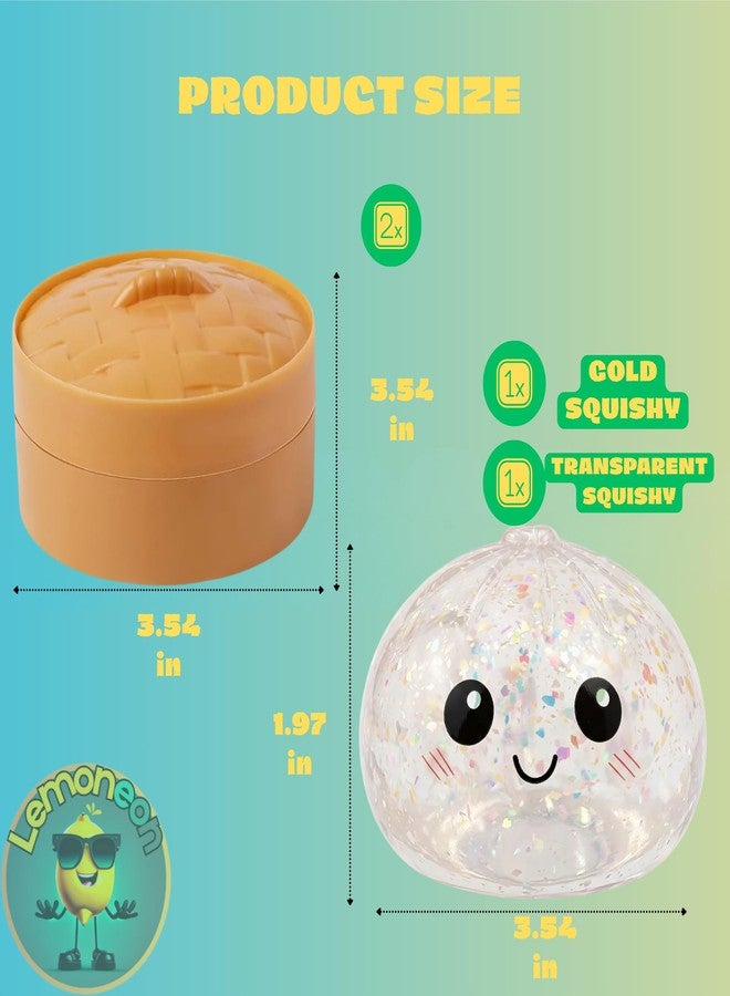 Lemoneon Glitter Dumpling Squishy Mystery Box 2 Pcs - 2026 Upgraded Dumplings Squishes for Adults Teens Squeeze Easter Basket Stuffers & Stocking Stuff Smiling White and Gold - Image 2