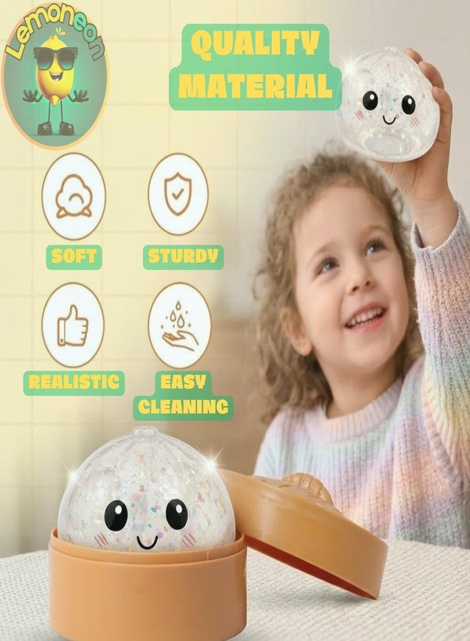 Lemoneon Glitter Dumpling Squishy Mystery Box 2 Pcs - 2026 Upgraded Dumplings Squishes for Adults Teens Squeeze Easter Basket Stuffers & Stocking Stuff Smiling White and Gold - Image 3