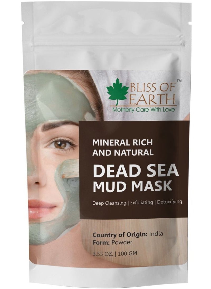 BLISS OF EARTH - 100% Pure  Sea Mud Mask 100GM Powder Great For Face Acne Oily Skin & Blackheads Minimizes Pores & Improves Overall Complexion - Image 1