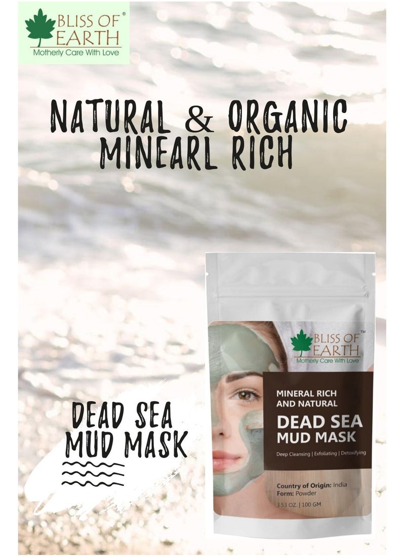 BLISS OF EARTH - 100% Pure  Sea Mud Mask 100GM Powder Great For Face Acne Oily Skin & Blackheads Minimizes Pores & Improves Overall Complexion - Image 1