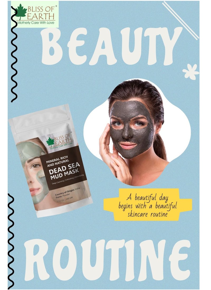 BLISS OF EARTH - 100% Pure  Sea Mud Mask 100GM Powder Great For Face Acne Oily Skin & Blackheads Minimizes Pores & Improves Overall Complexion - Image 1