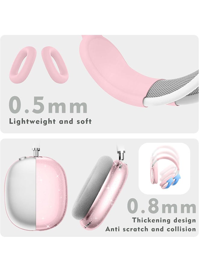 SJet Silicone Case Cover for AirPods Max Headphones, Clear Soft TPU Ear Cups Cover/Ear Pad Case Cover/Headband Cover for AirPods Max (2024/2020) - Pink Glitter - Image 2