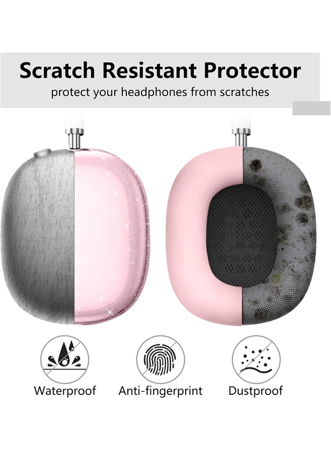 SJet Silicone Case Cover for AirPods Max Headphones, Clear Soft TPU Ear Cups Cover/Ear Pad Case Cover/Headband Cover for AirPods Max (2024/2020) - Pink Glitter - Image 4
