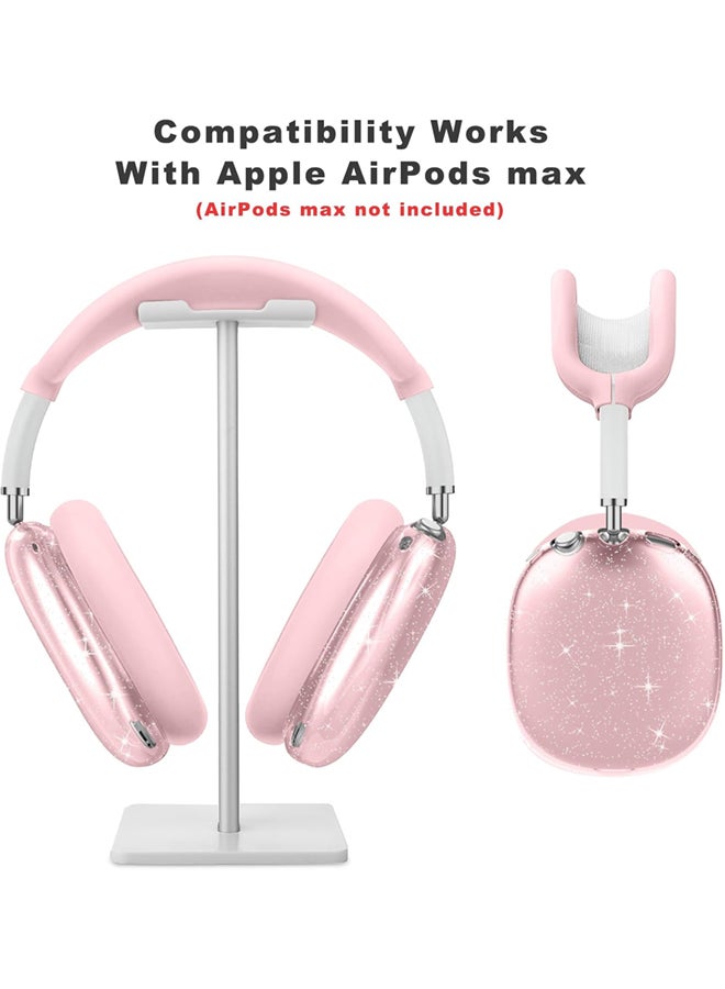 SJet Silicone Case Cover for AirPods Max Headphones, Clear Soft TPU Ear Cups Cover/Ear Pad Case Cover/Headband Cover for AirPods Max (2024/2020) - Pink Glitter - Image 3