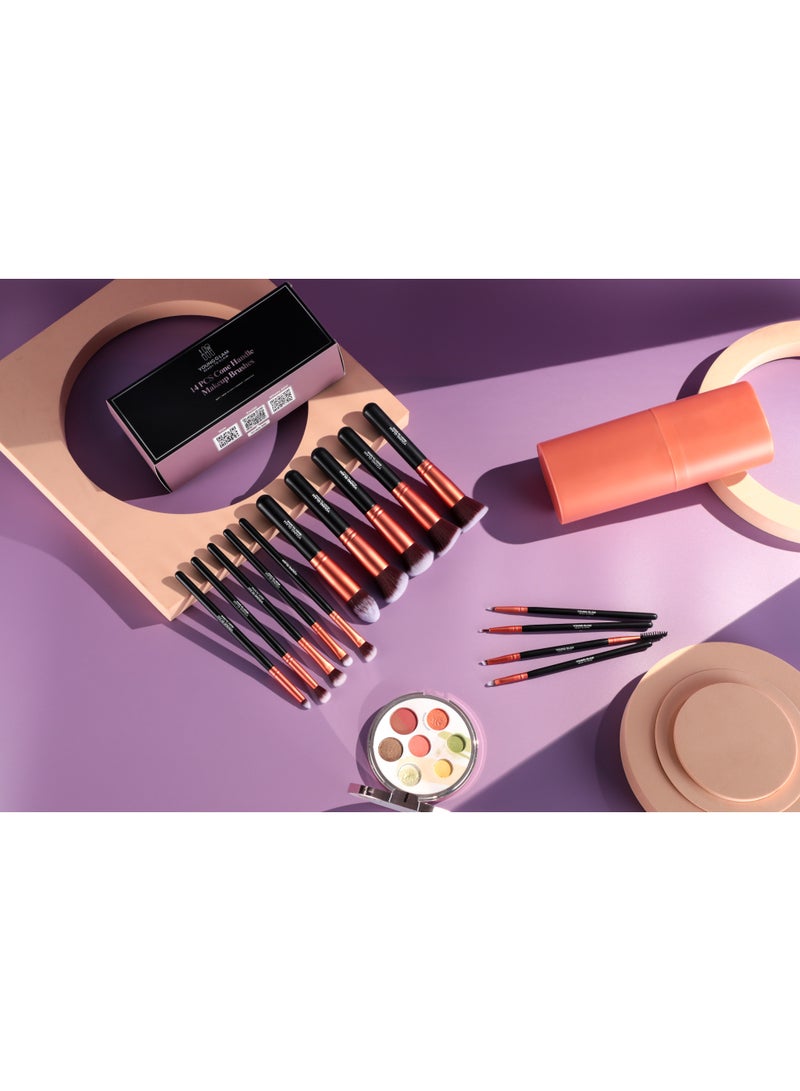 Young Glam Premium Synthetic 14-Piece Rose Gold Makeup Brush Set, Vegan Synthetic Face & Eye Brush Kit with Carry Case for Foundation, Concealer, Powder, Eyeshadow & Blending - Image 4