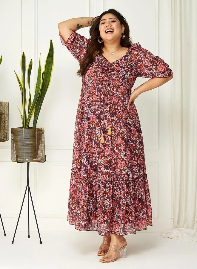 مس تشايس Miss Chase Plus Size Floral Print Maxi Dress