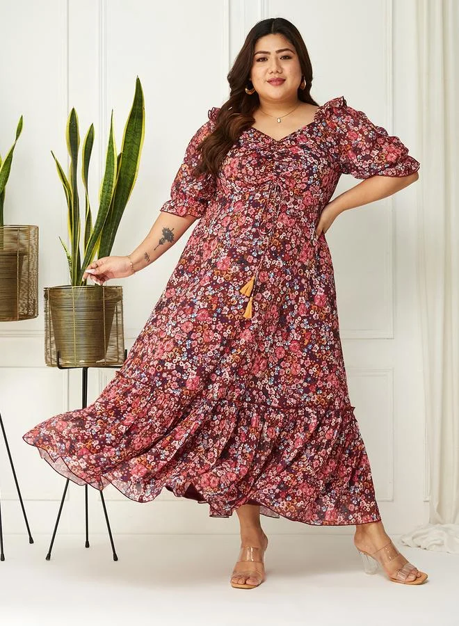 Miss Chase Miss Chase Plus Size Floral Print Maxi Dress