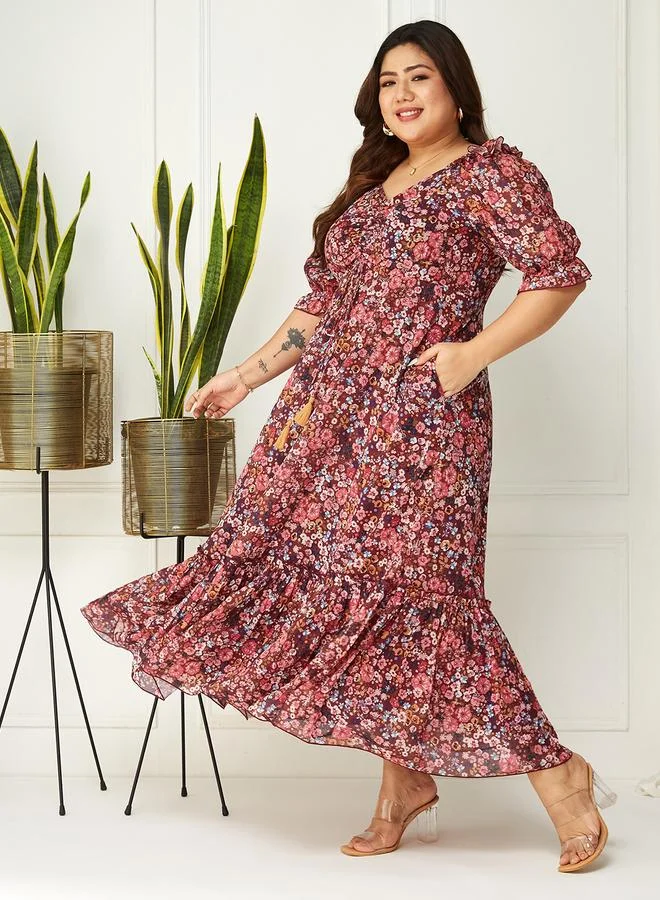 Miss Chase Miss Chase Plus Size Floral Print Maxi Dress
