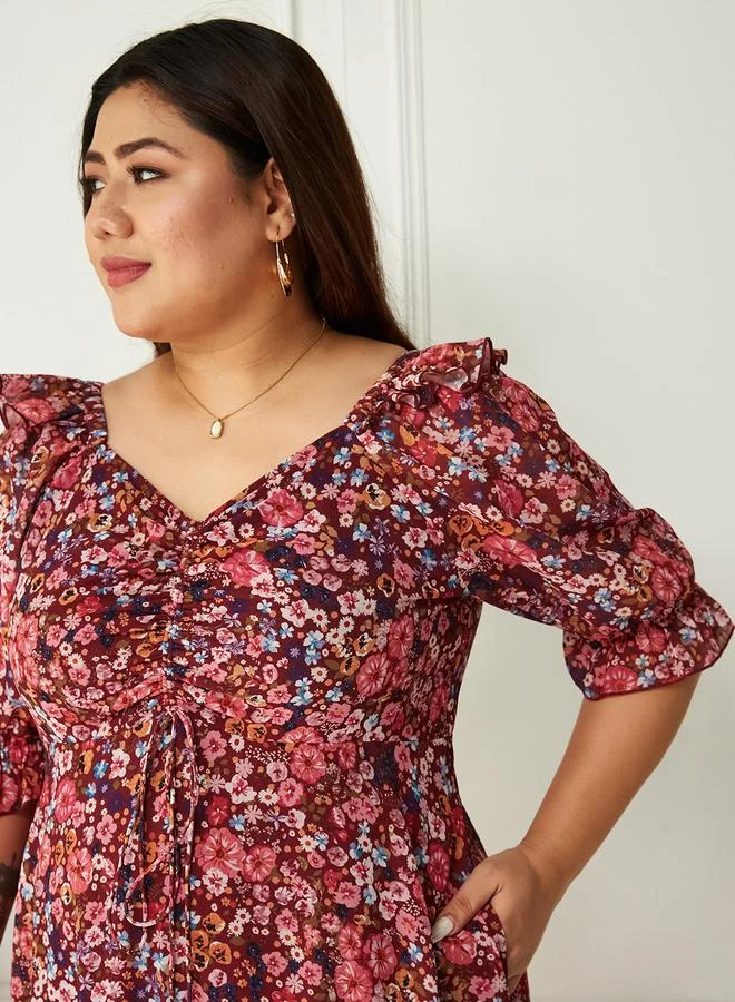 مس تشايس Miss Chase Plus Size Floral Print Maxi Dress