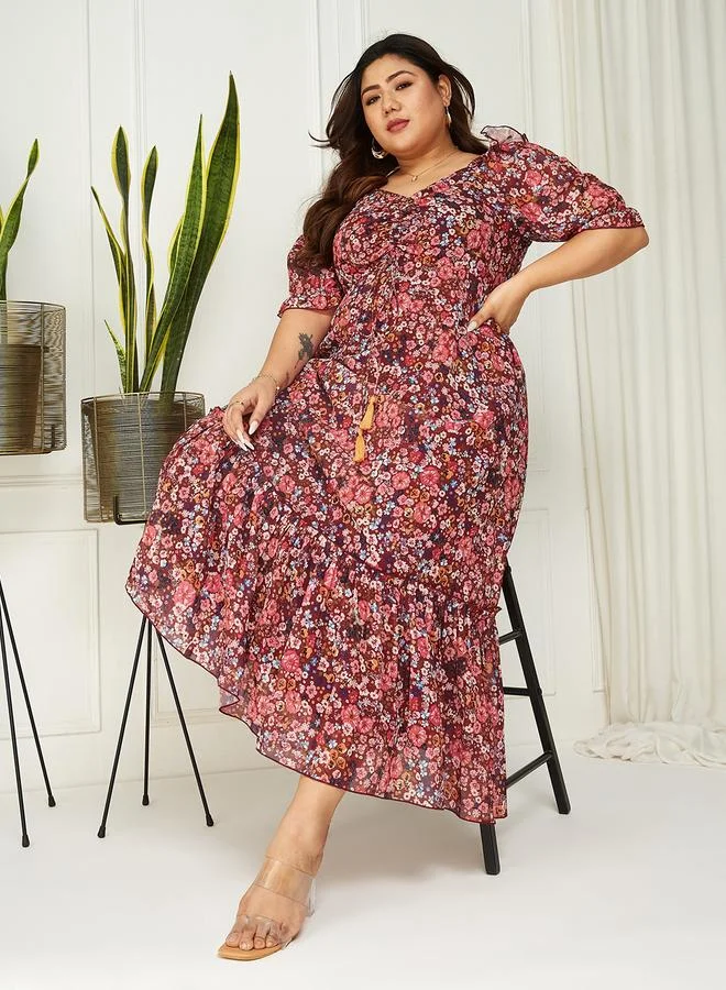 مس تشايس Miss Chase Plus Size Floral Print Maxi Dress