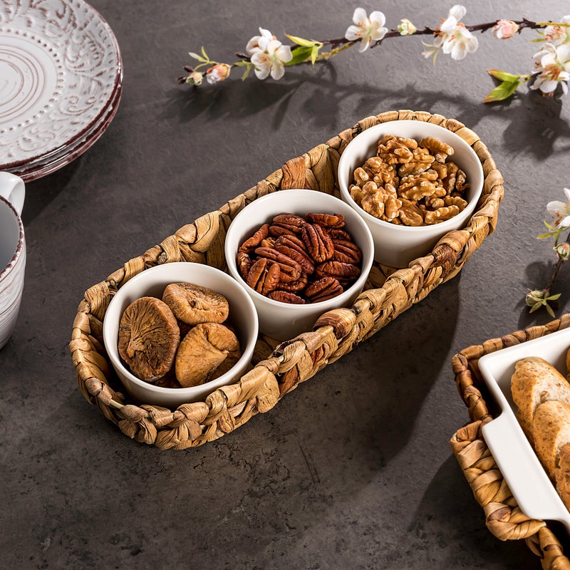 لا ميسا أطباق فرن/تقديم بورسلان دائرية مع قاعدة من الرتان 3 قطع - Image 4