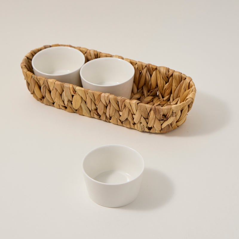 لا ميسا أطباق فرن/تقديم بورسلان دائرية مع قاعدة من الرتان 3 قطع - Image 2