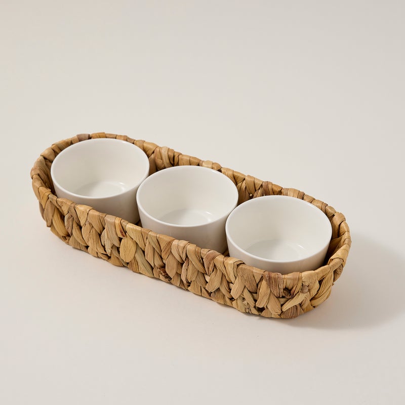 لا ميسا أطباق فرن/تقديم بورسلان دائرية مع قاعدة من الرتان 3 قطع - Image 1