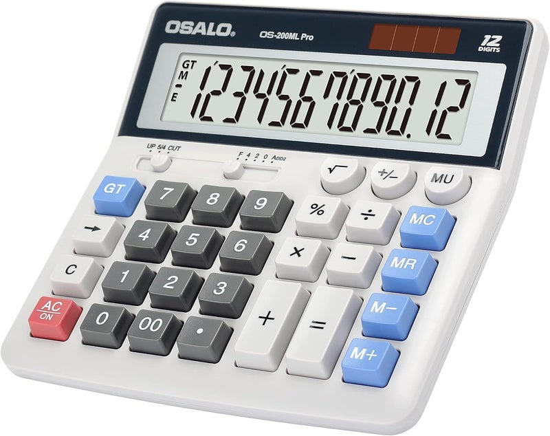 OSALO Calculator Extra Large Display Solar Big Buttons 12 Digits Desktop Accounting Calculator for Office Business (OS-200ML) - Image 1