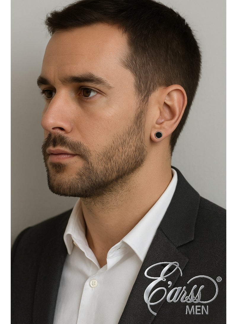 Earss Magnetic Studs For Men | Round Black Stainless Steel Clip-On Studs | Silver Rim | Greek Key Pattern | Strong Magnet | No Piercing | Nickel-Free | Anti-Allergy | Premium USA Design - Image 3