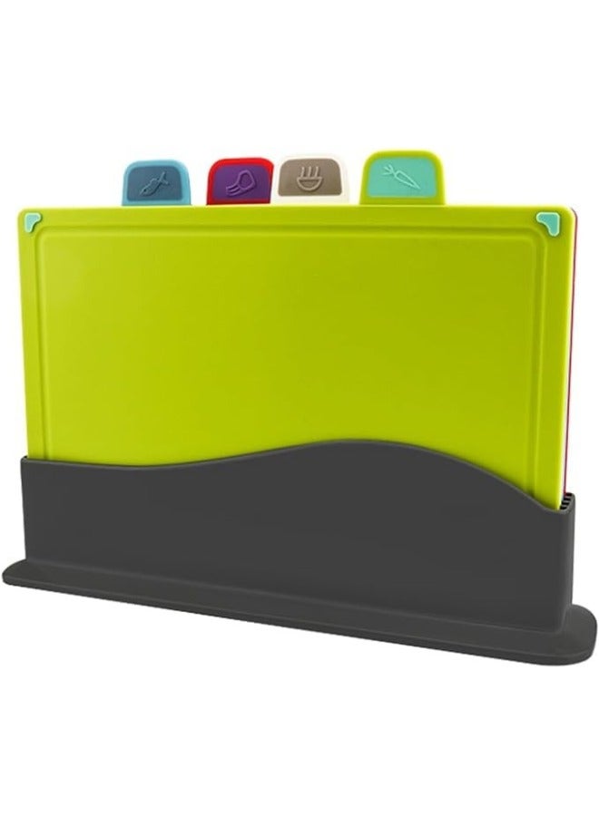 AlsayedP 4 Pcs Chopping Board Set Plastic Cutting Boards for Kitchen Colored Mats With Food Icons Non Slip Cutting Mats for Meat and Vegetables Dishwasher Safe  - Image 1