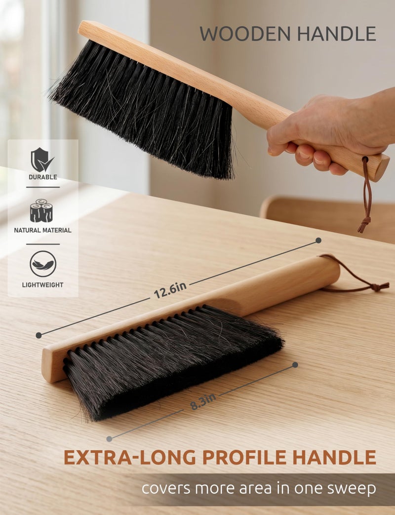 Takavu Multi-Purpose Counter Brush with Solid Wood Handle, Natural Horsehair Bristles for Gentle Dusting of Furniture, Drafting, Patio, Fireplace Cleaning, Shop Brush, Woodworking Tool & Accessories - Image 2