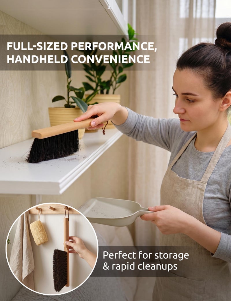 Takavu Multi-Purpose Counter Brush with Solid Wood Handle, Natural Horsehair Bristles for Gentle Dusting of Furniture, Drafting, Patio, Fireplace Cleaning, Shop Brush, Woodworking Tool & Accessories - Image 4