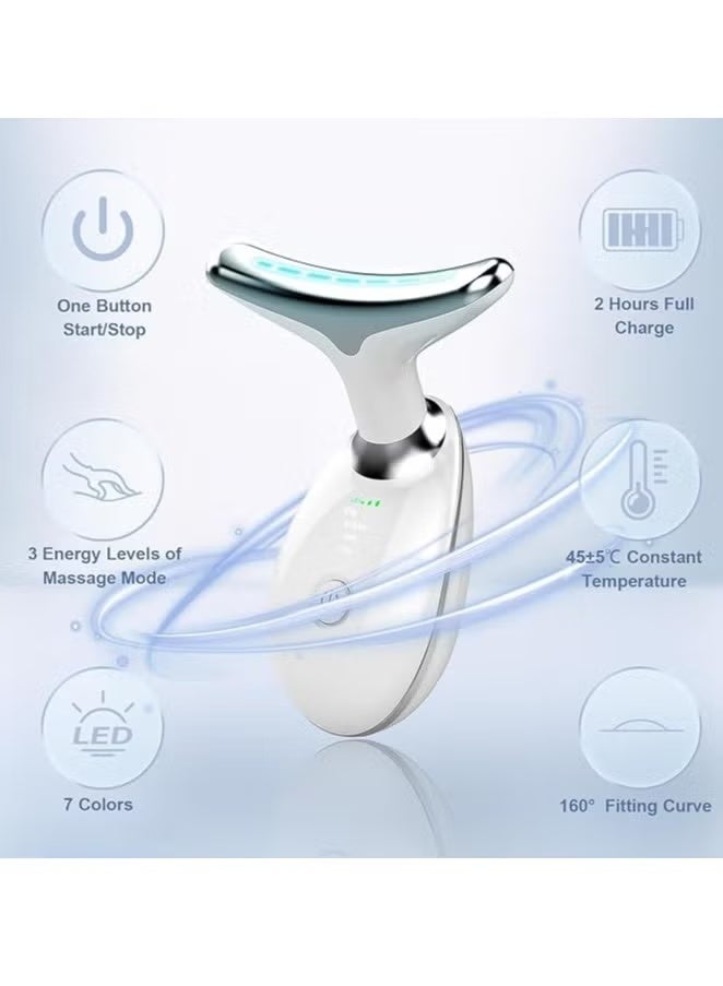 جهاز تدليك الوجه والرقبة بالاهتزاز - مزيل التجاعيد ثلاثي المفعول للعناية بالبشرة وشدها ونعومتها (ابيض) - Image 2