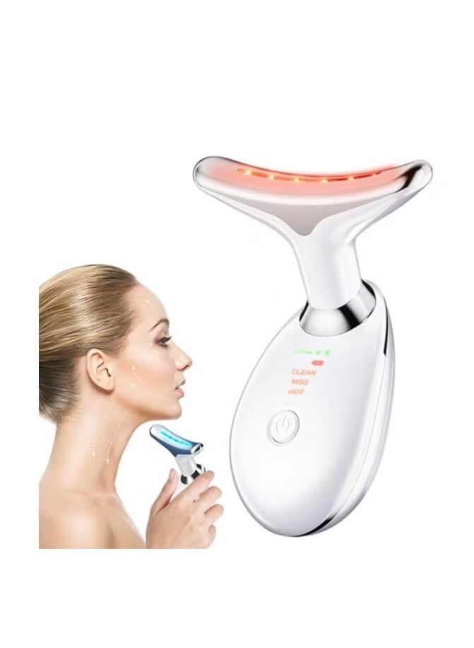 جهاز تدليك الوجه والرقبة بالاهتزاز - مزيل التجاعيد ثلاثي المفعول للعناية بالبشرة وشدها ونعومتها (ابيض) - Image 1