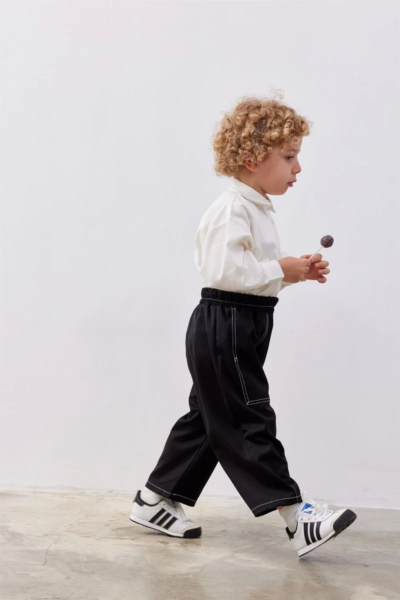 Fahhar Kids Children's Double Needle Shalwar Trousers Black