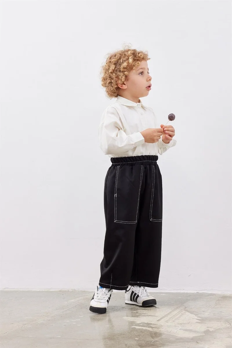 Fahhar Kids Children's Double Needle Shalwar Trousers Black