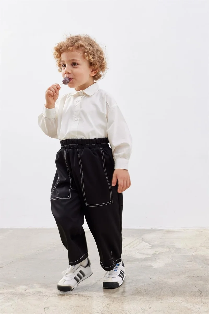 Fahhar Kids Children's Double Needle Shalwar Trousers Black